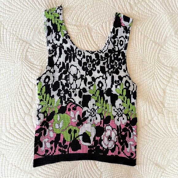 Retro Floral Sleeveless Magic Popcorn Bubble Crinkle Top One Size - Picture 3 of 9
